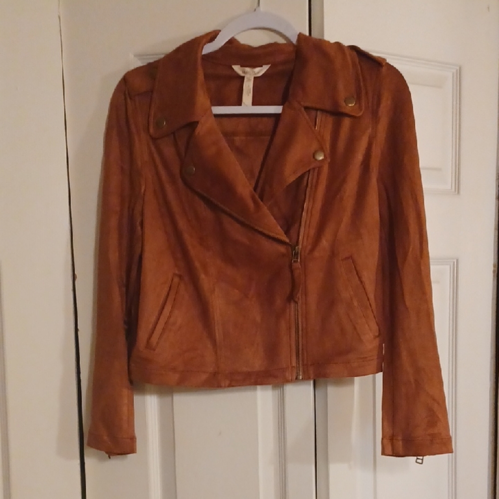 Matilda Jane Size 16 Girls Faux Leather Brown Moto Jacket